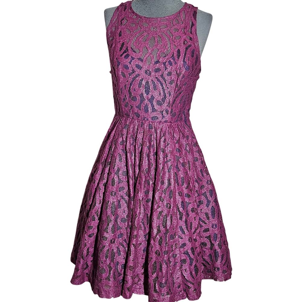 Purple Sleeveless Lace Mini Dress Size 4